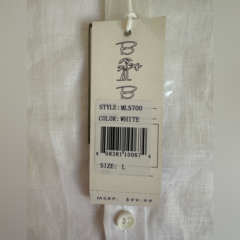 Bohio Men’s White Linen Fancy Guayabera Style Short Slv Shirt Embroidered Large - Picture 5 of 10